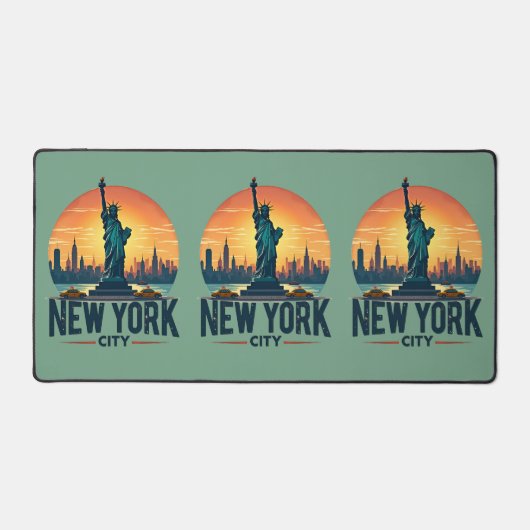 Retro New York City Skyline met Vrijheidsbeeld Bureaumat (Voorkant)