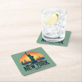 Retro New York City Skyline met Vrijheidsbeeld Kartonnen Onderzetters (Insitu)