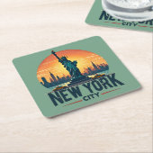 Retro New York City Skyline met Vrijheidsbeeld Kartonnen Onderzetters (Schuin)