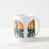 Retro New York City Skyline met Vrijheidsbeeld Koffiemok (Voorkant rechts)