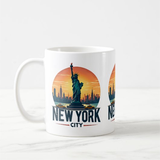 Retro New York City Skyline met Vrijheidsbeeld Koffiemok (Links)