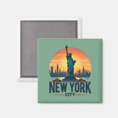 Retro New York City Skyline met Vrijheidsbeeld Magneet (Voorkant / Achterkant)