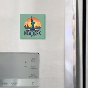 Retro New York City Skyline met Vrijheidsbeeld Magneet