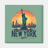 Retro New York City Skyline met Vrijheidsbeeld Magneet (Voorkant)