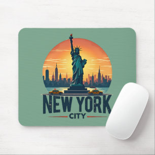 Retro New York City Skyline met Vrijheidsbeeld Muismat