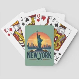 Retro New York City Skyline met Vrijheidsbeeld Pokerkaarten