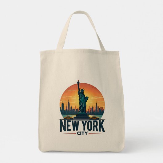 Retro New York City Skyline met Vrijheidsbeeld Tote Bag (Achterkant)