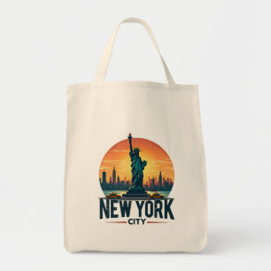 Retro New York City Skyline met Vrijheidsbeeld Tote Bag