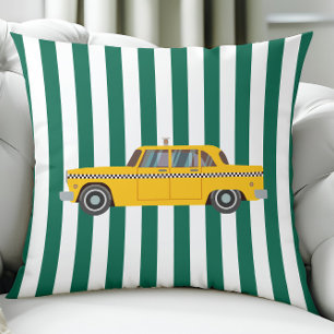 Retro New York City Taxi, Auto op groene strepen Kussen