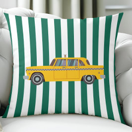 Retro New York City Taxi Cab, Car on Green Stripes Kussen