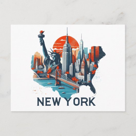 Retro New York skyline silhouet Briefkaart (Voorkant)