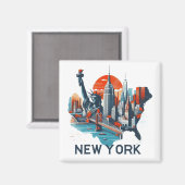 Retro New York skyline silhouet Magneet (Voorkant / Achterkant)
