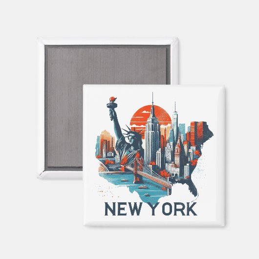 Retro New York skyline silhouet Magneet (Voorkant / Achterkant)