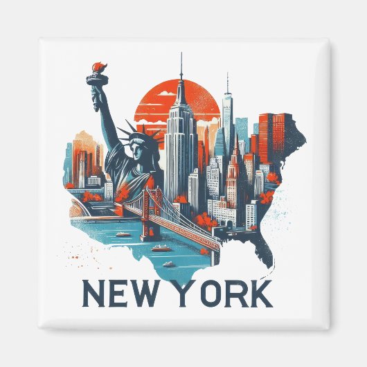 Retro New York skyline silhouet Magneet (Voorkant)