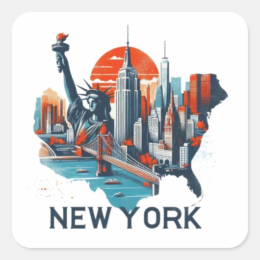 Retro New York skyline silhouet Vierkante Sticker (Voorkant)