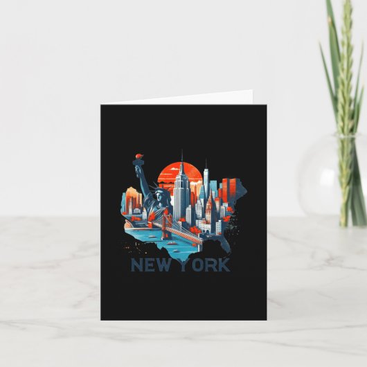 Retro New York Skyline Silhouette  Kaart (Voorkant)