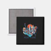 Retro New York Skyline Silhouette  Magneet (Voorkant / Achterkant)