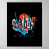 Retro New York Skyline Silhouette  Poster (Voorkant)