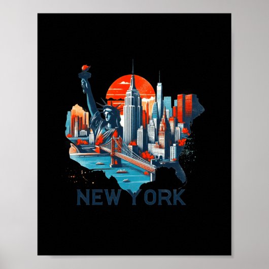 Retro New York Skyline Silhouette  Poster (Voorkant)