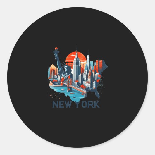 Retro New York Skyline Silhouette  Ronde Sticker (Voorkant)