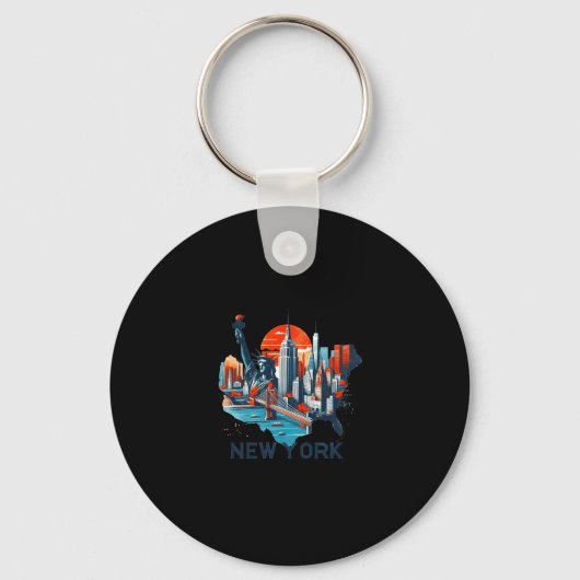 Retro New York Skyline Silhouette  Sleutelhanger (Voorkant)