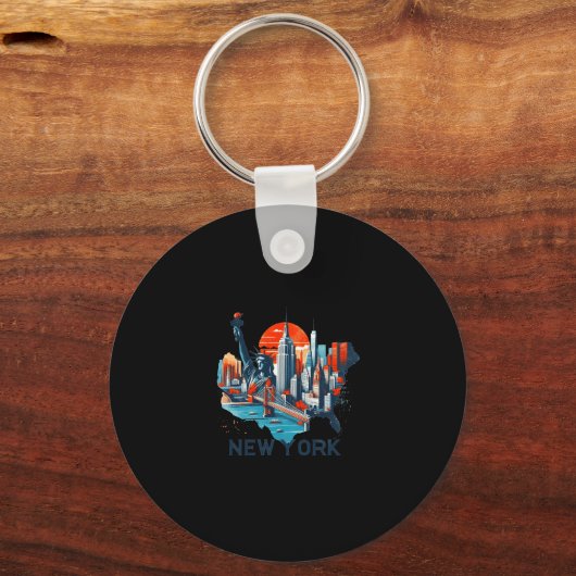 Retro New York Skyline Silhouette  Sleutelhanger (Voorkant)