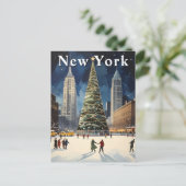 Retro New York Winterschaatsen Reizen Briefkaart (Staand voorkant)