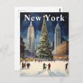 Retro New York Winterschaatsen Reizen Briefkaart (Voorkant / Achterkant)