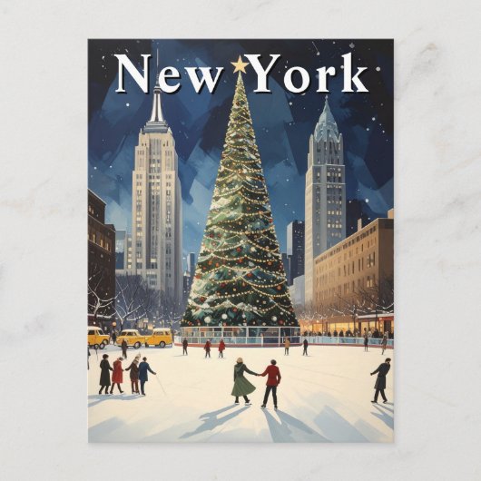 Retro New York Winterschaatsen Reizen Briefkaart (Voorkant)