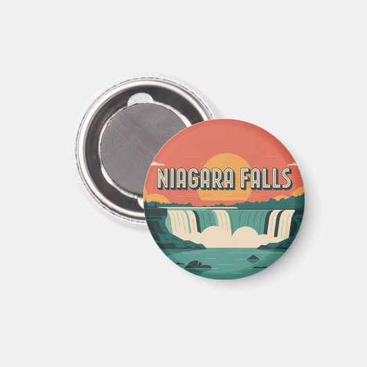 Retro Niagara Falls Sunset Keychain  Magneet (Voorkant / Achterkant)