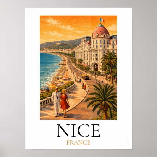 Retro Nice Côte d'Azur Promenade des Anglais Uitzi Poster (Voorkant)