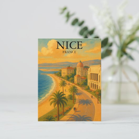 Retro Nice Frankrijk Franse Rivièra Promenade Briefkaart (Staand voorkant)