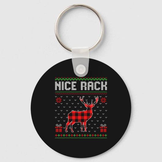 Retro Nice Rack Ugly Christmas Sweater Couples Mat Sleutelhanger (Voorkant)