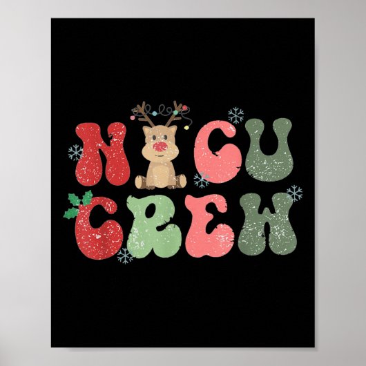 Retro Nicu Crew Kerstverlichting Rendier Neonatale Poster (Voorkant)