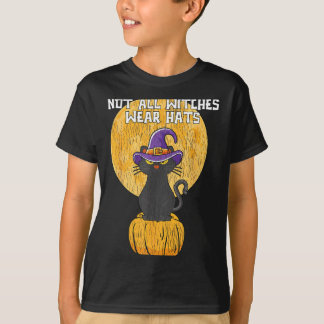 Retro Niet Alle Heksen Dragen Hats Zwarte Kat Moed T-shirt