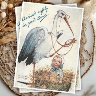 Retro Nieuwe Baby Felicitaties met Ooievaar Kaart