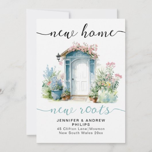 Retro Nieuwe Home Roots Waterverf Huis Kalligrafie Aankondiging (Voorkant)