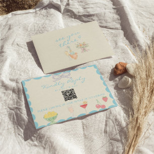 Retro Nieuwe Kunst Handgetekende QR Code Huwelijk RSVP Kaartje