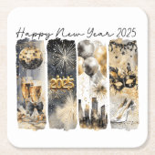 Retro Nieuwjaar 2025 Kartonnen Onderzetters (Voorkant)