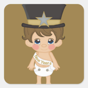 Retro Nieuwjaar Baby Nieuwjaar Vierkante Sticker