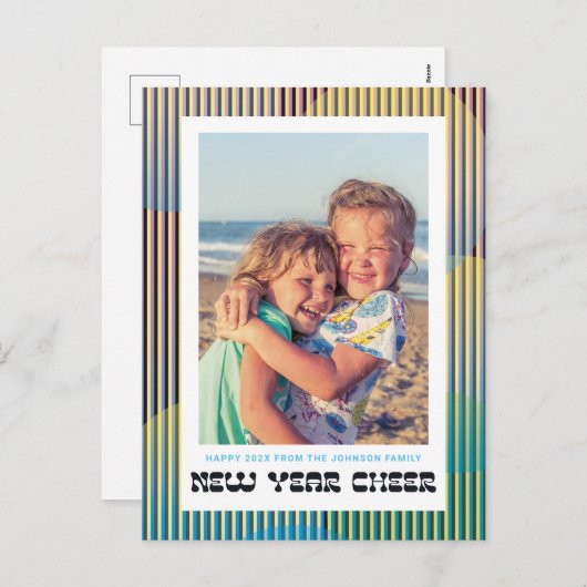 Retro Nieuwjaar Cheer Foto Briefkaart (Voorkant / Achterkant)