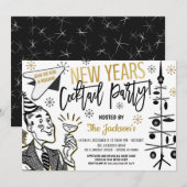 Retro Nieuwjaar Cocktail Party Uitnodiging (Voorkant / Achterkant)