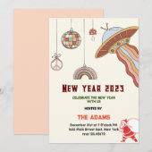 Retro Nieuwjaar Party uitnodiging, zelfs uitnodige Feestdagenkaart (Voorkant / Achterkant)