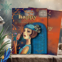  Retro Nieuwjaar Sinaasappel Blauw