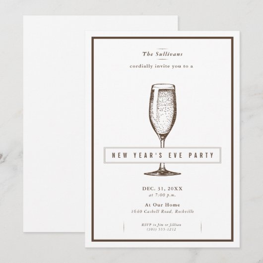 Retro nieuwjaarsfeest kaart (Voorkant / Achterkant)