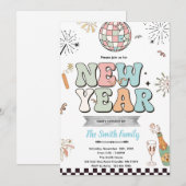 Retro nieuwjaarsfeest uitnodiging (Voorkant / Achterkant)