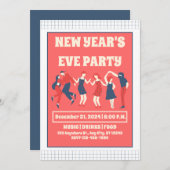 Retro Nieuwjaarsfeest uitnodiging (Voorkant / Achterkant)