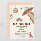 Retro Nieuwjaarsfeest Uitnodiging, oudejaarsavond  Feestdagenkaart (Voorkant / Achterkant)