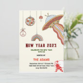 Retro Nieuwjaarsfeest Uitnodiging, oudejaarsavond  Feestdagenkaart (Staand voorkant)