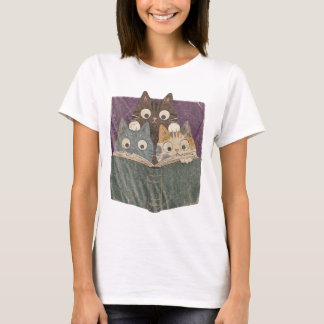 Retro Nieuwsgierige Lezende Katten Grafische T-shi T-shirt